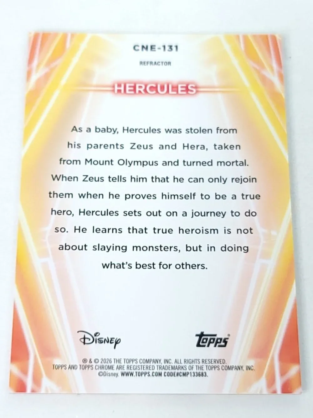 Hercules Topps 2026 Disney Neon Holo Chrome Refractor Limited 078/199 CNE
